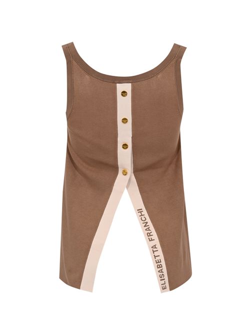 Top in maglia con bande in viscosa lucida e bottoni gioiello Argilla Burro Elisabetta Franchi | TK72S61E2727